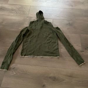 ZARA Green Turtle-Neck, Cold-Shoulder Sweater